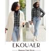 Ekouaer Womens Pajama Sets 2 Piece Cotton Plaid Pjs Long Sleeve Sleepwear Button Down Lounge Set with Pockets(Gray Black Plaid)