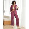 Ekouaer Womens Pajama Sets 2 Piece Cotton Plaid Pjs Long Sleeve Sleepwear Button Down Lounge Set with Pockets(Hot Pink Brown Plaid)