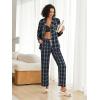 Ekouaer Womens Pajama Sets 2 Piece Cotton Plaid Pjs Long Sleeve Sleepwear Button Down Lounge Set with Pockets(Navy Blue/Green Plaid)