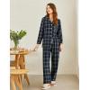 Ekouaer Womens Pajama Sets 2 Piece Cotton Plaid Pjs Long Sleeve Sleepwear Button Down Lounge Set with Pockets(Navy Blue/Green Plaid)