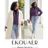 Ekouaer Womens Pajama Sets 2 Piece Cotton Plaid Pjs Long Sleeve Sleepwear Button Down Lounge Set with Pockets(Pink Blue Plaid)