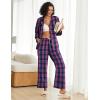 Ekouaer Womens Pajama Sets 2 Piece Cotton Plaid Pjs Long Sleeve Sleepwear Button Down Lounge Set with Pockets(Pink Blue Plaid)