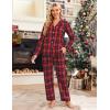 Ekouaer Womens Pajama Sets 2 Piece Cotton Plaid Pjs Long Sleeve Sleepwear Button Down Lounge Set with Pockets(Plaid-black Red)