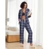 Ekouaer Womens Pajama Sets 2 Piece Cotton Plaid Pjs Long Sleeve Sleepwear Button Down Lounge Set with Pockets(Plaid-blue)