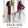 Ekouaer Womens Pajama Sets 2 Piece Cotton Plaid Pjs Long Sleeve Sleepwear Button Down Lounge Set with Pockets(Red Black Plaid)