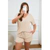 Ekouaer Womens Ribbed Knit Lounge Set Short Sleeve Top and Shorts Sleepwear Pajama Set Two Piece Shorts Outfits Set(Beige)