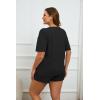 Ekouaer Womens Ribbed Knit Lounge Set Short Sleeve Top and Shorts Sleepwear Pajama Set Two Piece Shorts Outfits Set(Black)