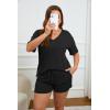 Ekouaer Womens Ribbed Knit Lounge Set Short Sleeve Top and Shorts Sleepwear Pajama Set Two Piece Shorts Outfits Set(Black)
