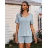 Ekouaer Womens Ribbed Knit Lounge Set Short Sleeve Top and Shorts Sleepwear Pajama Set Two Piece Shorts Outfits Set(Blue)