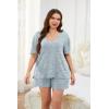 Ekouaer Womens Ribbed Knit Lounge Set Short Sleeve Top and Shorts Sleepwear Pajama Set Two Piece Shorts Outfits Set(Blue)