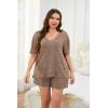 Ekouaer Womens Ribbed Knit Lounge Set Short Sleeve Top and Shorts Sleepwear Pajama Set Two Piece Shorts Outfits Set(Brown)
