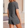 Ekouaer Womens Ribbed Knit Lounge Set Short Sleeve Top and Shorts Sleepwear Pajama Set Two Piece Shorts Outfits Set(Gray)