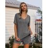 Ekouaer Womens Ribbed Knit Lounge Set Short Sleeve Top and Shorts Sleepwear Pajama Set Two Piece Shorts Outfits Set(Gray)