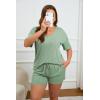 Ekouaer Womens Ribbed Knit Lounge Set Short Sleeve Top and Shorts Sleepwear Pajama Set Two Piece Shorts Outfits Set(Green)