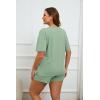 Ekouaer Womens Ribbed Knit Lounge Set Short Sleeve Top and Shorts Sleepwear Pajama Set Two Piece Shorts Outfits Set(Green)