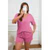 Ekouaer Womens Ribbed Knit Lounge Set Short Sleeve Top and Shorts Sleepwear Pajama Set Two Piece Shorts Outfits Set(Hot Pink)