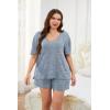 Ekouaer Womens Ribbed Knit Lounge Set Short Sleeve Top and Shorts Sleepwear Pajama Set Two Piece Shorts Outfits Set(Lake Blue)