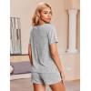Ekouaer Womens Ribbed Knit Lounge Set Short Sleeve Top and Shorts Sleepwear Pajama Set Two Piece Shorts Outfits Set(Light Gray)