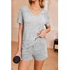 Ekouaer Womens Ribbed Knit Lounge Set Short Sleeve Top and Shorts Sleepwear Pajama Set Two Piece Shorts Outfits Set(Light Gray)