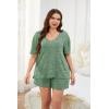 Ekouaer Womens Ribbed Knit Lounge Set Short Sleeve Top and Shorts Sleepwear Pajama Set Two Piece Shorts Outfits Set(Paris Green)