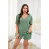 Ekouaer Womens Ribbed Knit Lounge Set Short Sleeve Top and Shorts Sleepwear Pajama Set Two Piece Shorts Outfits Set(Paris Green)