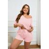 Ekouaer Womens Ribbed Knit Lounge Set Short Sleeve Top and Shorts Sleepwear Pajama Set Two Piece Shorts Outfits Set(Pink)