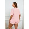 Ekouaer Womens Ribbed Knit Lounge Set Short Sleeve Top and Shorts Sleepwear Pajama Set Two Piece Shorts Outfits Set(Pink)
