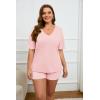 Ekouaer Womens Ribbed Knit Lounge Set Short Sleeve Top and Shorts Sleepwear Pajama Set Two Piece Shorts Outfits Set(Pink)