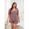 Ekouaer Womens Ribbed Knit Lounge Set Short Sleeve Top and Shorts Sleepwear Pajama Set Two Piece Shorts Outfits Set(Wine Red)