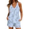 Ekouaer Lounge Sets for Women 2 Piece Summer Pajamas Tank Top Shorts Set Comfy Loungewear Cute Beach Vacation Outfits(Blue Floral)