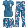 Ekouaer Maternity Nursing Pajamas Set 3 Piece Postpartum Lounge Breastfeeding Pjs Pregnancy Shorts & Pants S-XXL(Floral Teal)