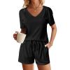 Ekouaer Womens Ribbed Knit Lounge Set Short Sleeve Top and Shorts Sleepwear Pajama Set Two Piece Shorts Outfits Set(Black)