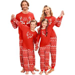 Ekouaer Family Christmas Pajamas Matching Sets Soft Long Sleeve Couple Pjs Xmas Sleepwear Holiday Lounge Set(Red- Elk Head)