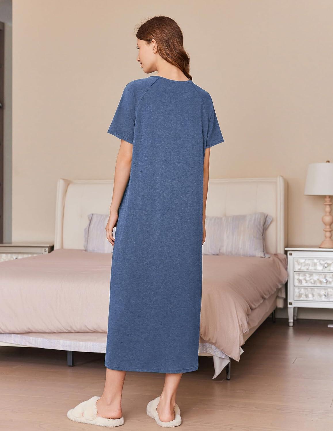 imageEkouaer Women Long House Coat Zipper Front Robes Full Length Nightgowns with Pockets Striped Loungewear S4XLEgyptian