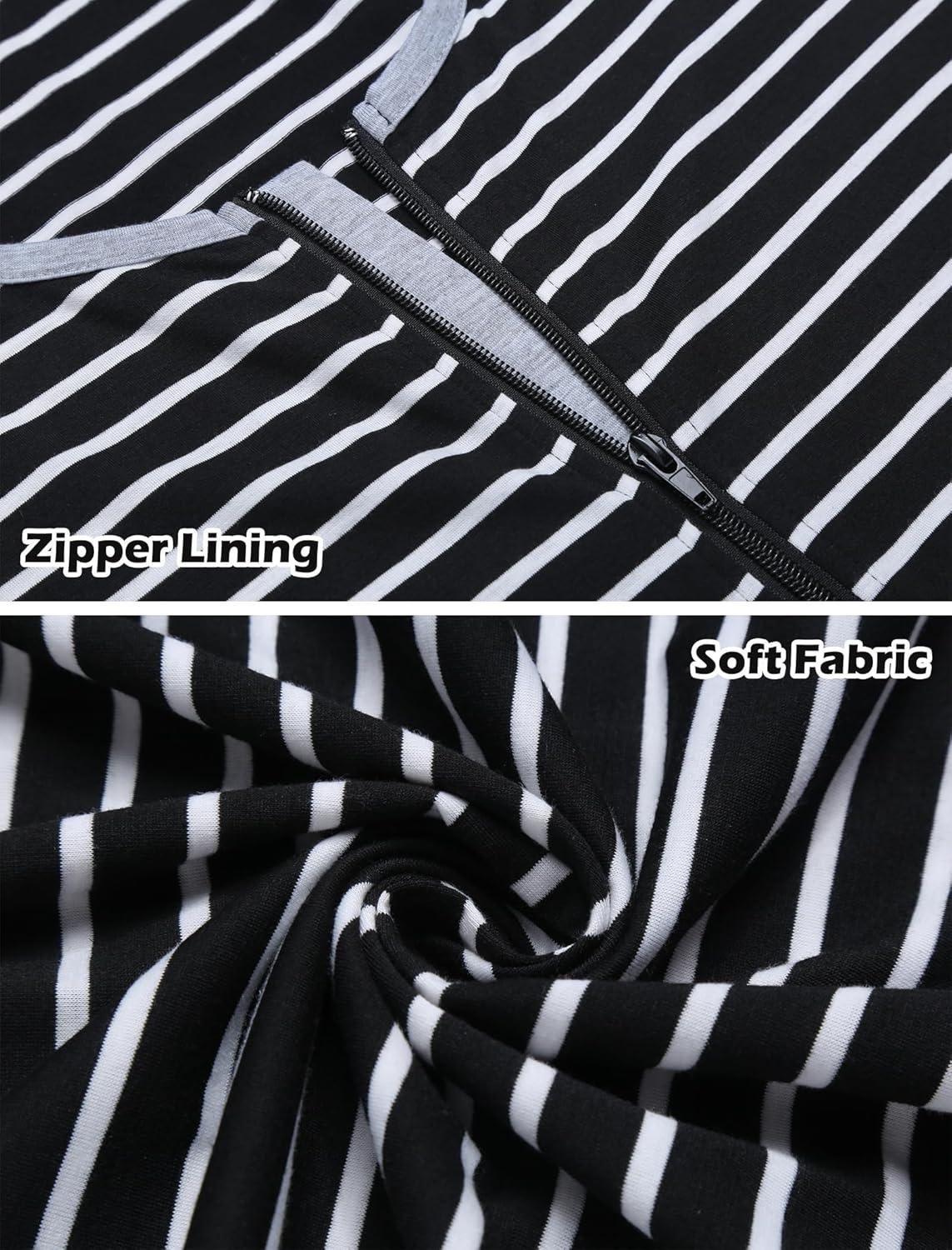 imageEkouaer Women Long House Coat Zipper Front Robes Full Length Nightgowns with Pockets Striped Loungewear S4XLLight Grey Stripes