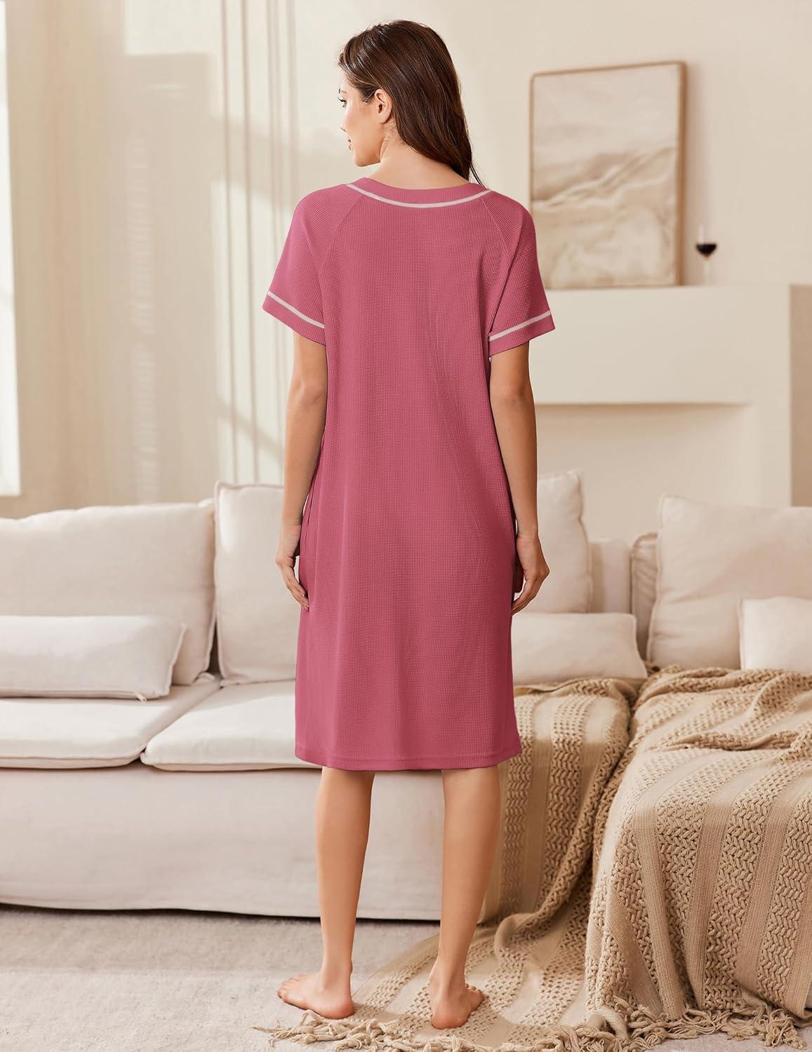 imageEkouaer Women Zipper Robe Short Waffle Knit Bathrobe Lightweight Housecoat Soft Knee Length Loungewear with Pockets Purple Gray Red L