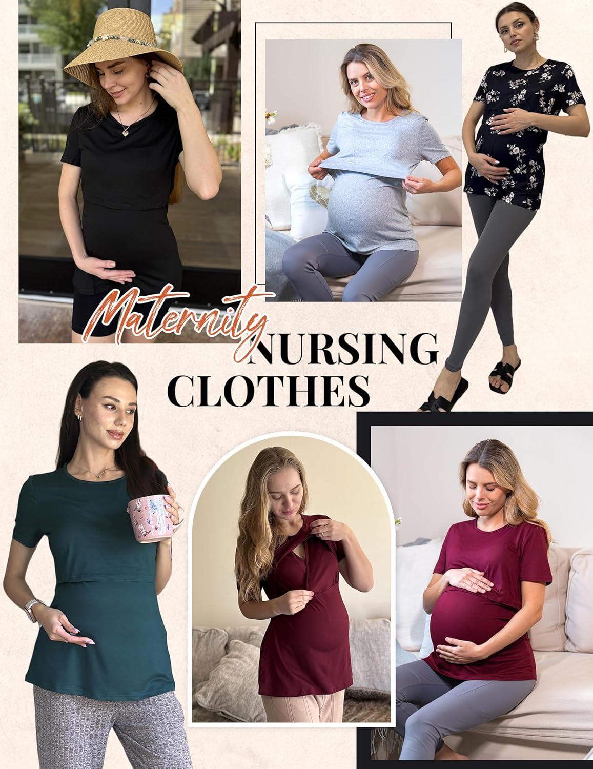 imageEkouaer Womens Nursing Tops 3 Pack Double Layer Breastfeeding Shirts Short Sleeve Maternity Clothes SXXL3pcs Black Green Grey