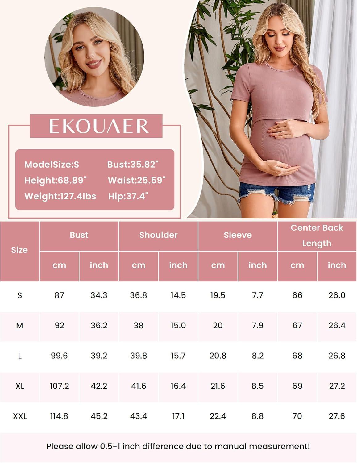 imageEkouaer Womens Nursing Tops 3 Pack Short Sleeve Ribbed Breastfeeding Shirts Double Layer Maternity Shirt Pregnancy ClothesCaramelGreyWine Red