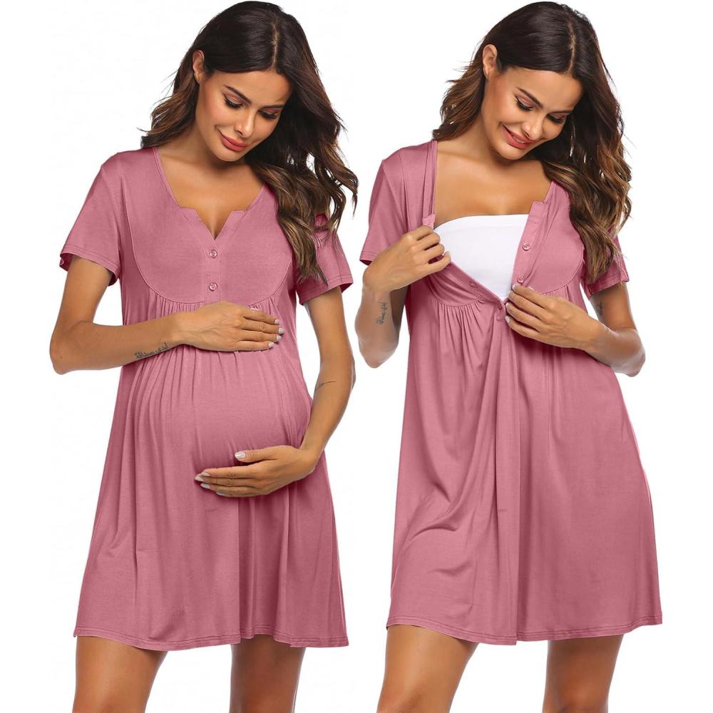 imageEkouaer Labor and Delivery Gown Nursing Nightgown Maternity Nightgowns for Hospital Short Breastfeeding Nightgown SXXLBurgundy
