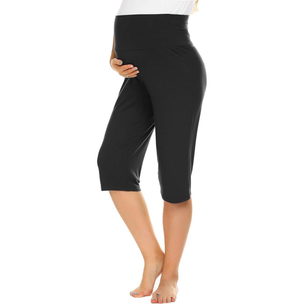 imageEkouaer Maternity Shorts for Women Maternity Capris Yoga Pregnancy Short Pants Soft Joggers Lounge Bottoms SXXXLBlack