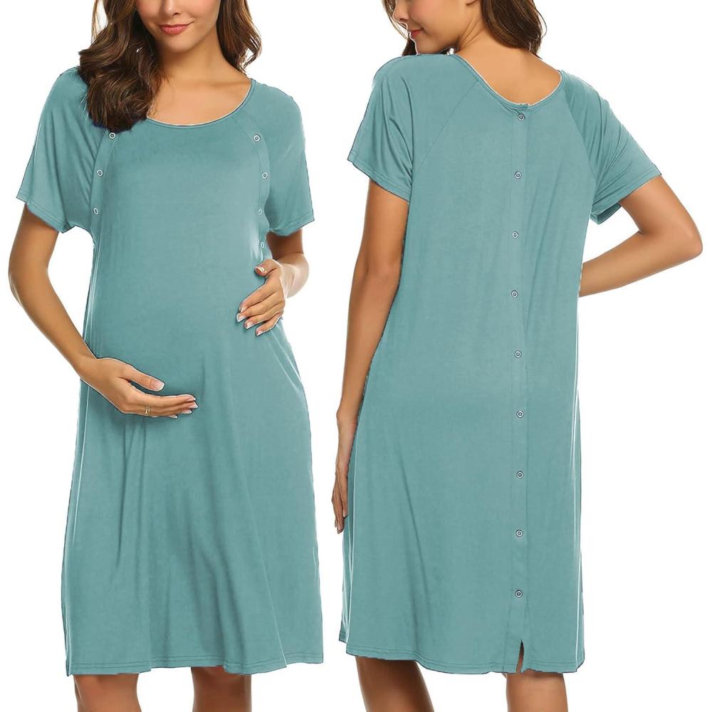 imageEkouaer Womens NursingDeliveryLaborHospital Nightdress Short Sleeve Maternity Nightgown with Button SXXLTeal