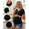 Ekouaer 4 Pack Maternity Shirts V Neck Maternity Top Short Sleeve Casual Tee Side Ruched Pregnancy Clothes(Black/Blue/Grey/White)