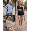Ekouaer 4 Pack Maternity Shirts V Neck Maternity Top Short Sleeve Casual Tee Side Ruched Pregnancy Clothes(Black/Blue/Grey/White)