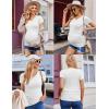 Ekouaer 4 Pack Maternity Shirts V Neck Maternity Top Short Sleeve Casual Tee Side Ruched Pregnancy Clothes(Black/Brown/Grey/White)