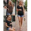Ekouaer 4 Pack Maternity Shirts V Neck Maternity Top Short Sleeve Casual Tee Side Ruched Pregnancy Clothes(Black/Brown/Grey/White)
