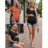 Ekouaer 4 Pack Maternity Shirts V Neck Maternity Top Short Sleeve Casual Tee Side Ruched Pregnancy Clothes(Black/Dark Grey/Caramel/Dark Red)