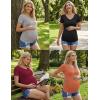 Ekouaer 4 Pack Maternity Shirts V Neck Maternity Top Short Sleeve Casual Tee Side Ruched Pregnancy Clothes(Black/Dark Grey/Caramel/Dark Red)