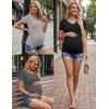 Ekouaer 4 Pack Maternity Shirts V Neck Maternity Top Short Sleeve Casual Tee Side Ruched Pregnancy Clothes(Black/Dark Grey/Grey/White)