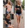 Ekouaer 4 Pack Maternity Shirts V Neck Maternity Top Short Sleeve Casual Tee Side Ruched Pregnancy Clothes(Black/Pink/Army Green/White)