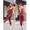 Ekouaer Jumpsuits for Women Sleeveless Spaghetti Strap Ribbed Overall Jumpsuit V Neck Summer Romper with Pockets 2025(Wine Red)